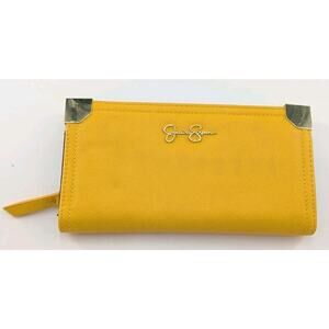 Jessica Simpson Yellow Wallet Snap Closure Zip Coin ID Card Slots Faux Leather